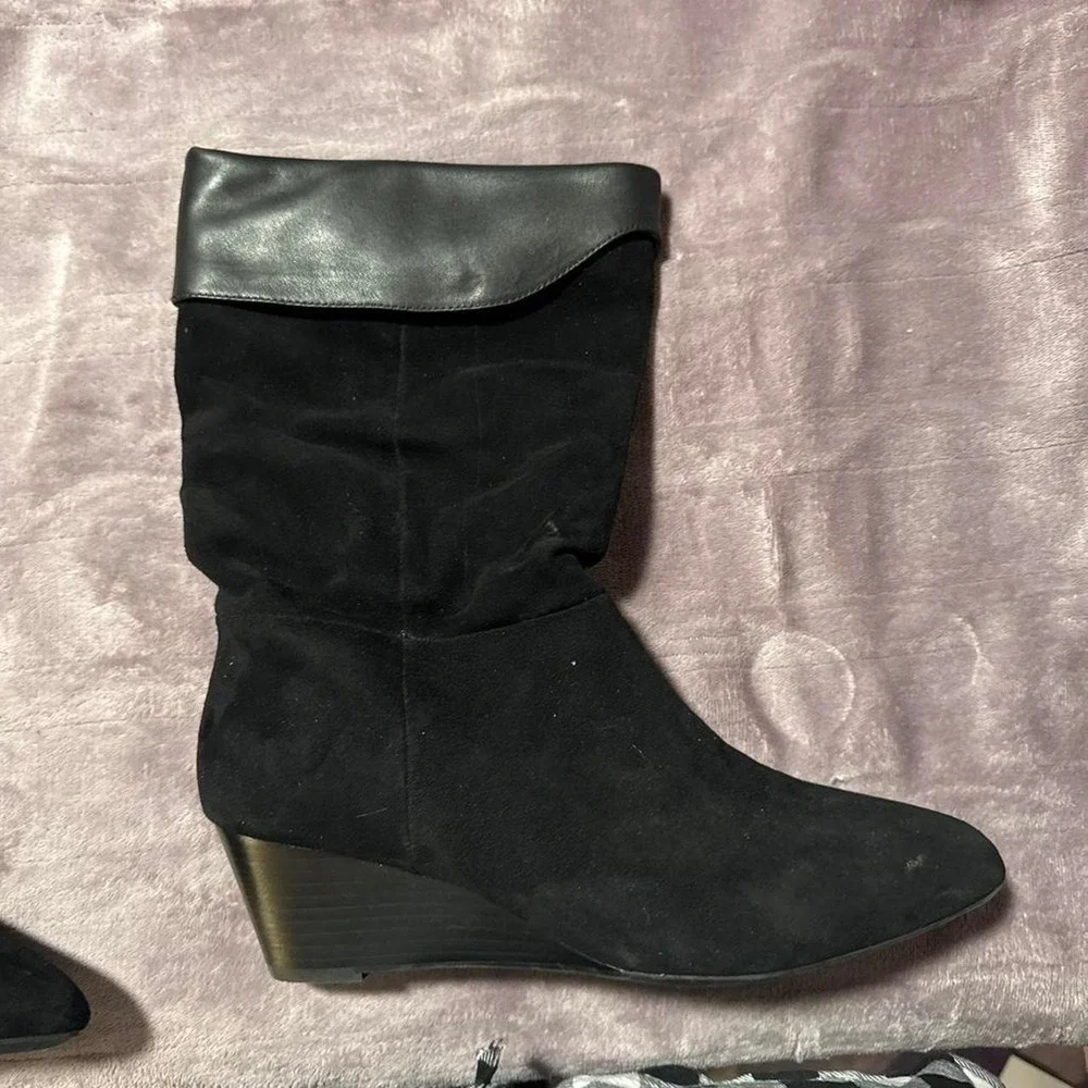 OAerosoles black real suede wedge boots maybe worn once size 10